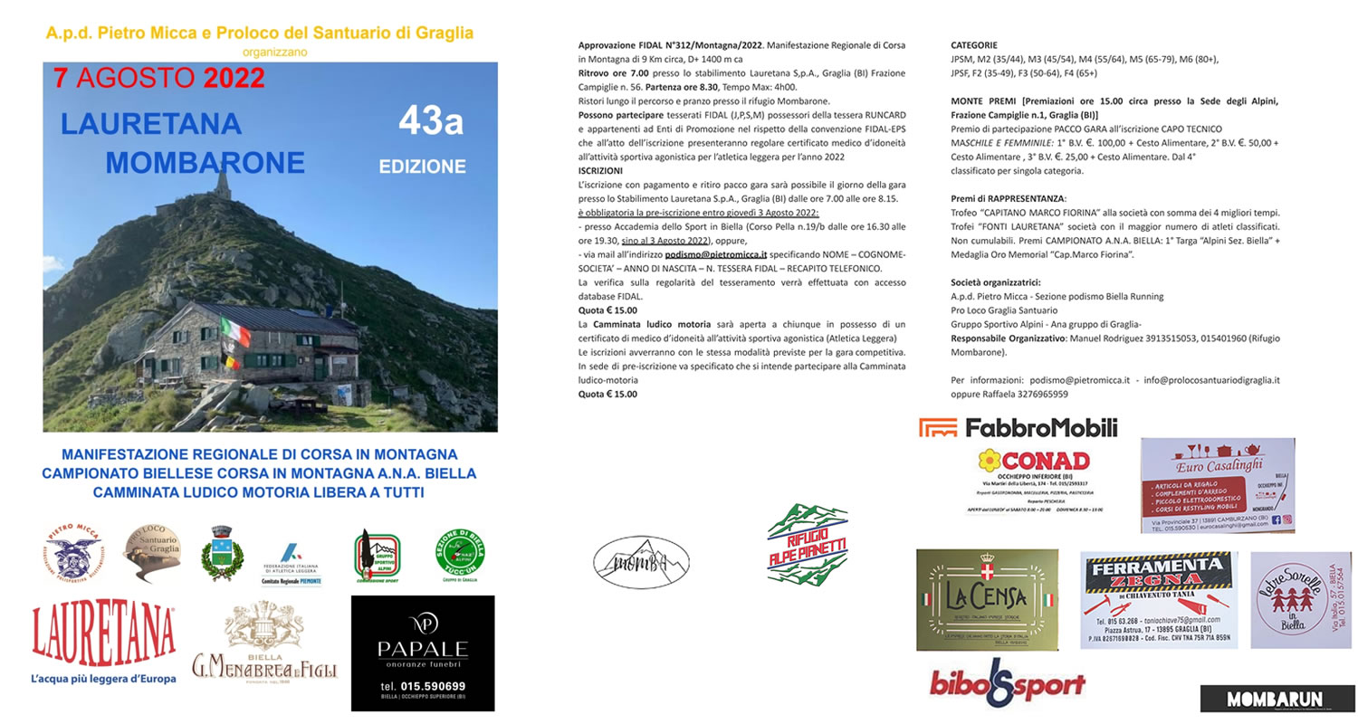 Agosto 2022 - corsa in montagna Lauretana-Mombarone